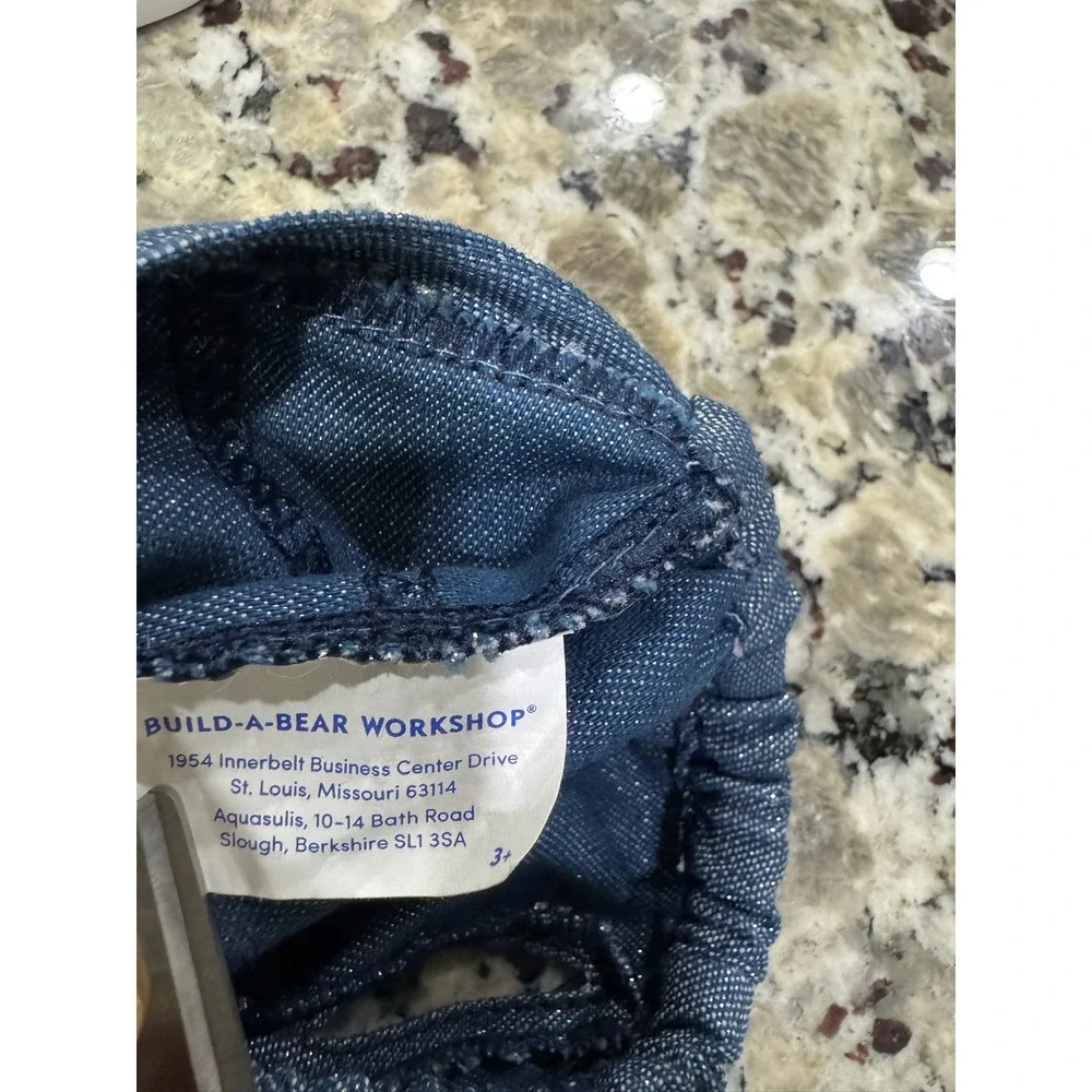Build-A-Bear Workshop Blue Sparkle Denim Shorts with Tail Hole Logo Button - Picture 6 of 6
